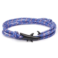 Blue nautical braided bracelet featuring a unique black shark-shaped metal clasp hook - No. 8 Black Shark