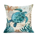 Marine life pillow cover with blue sea turtle on a vintage nautical map background - Turtle