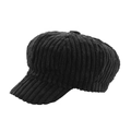 Gorra de pana negra estilo newsboy para mujer con diseño retro octogonal de textura gruesa - M (56-58cm) / Negro