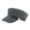 Donkergrijze corduroy schipperspet met gevlochten leren band en vintage zilveren knoop - M (56-58cm) / Grijs