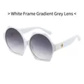 White hexagonal frame sunglasses with gradient grey lenses and gold metal accents - White Frame Gradient Grey Lens