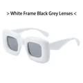 Y2K square sunglasses with a puffy white frame and dark grey lenses for women - White Frame Dark Grey Lens