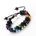 Double-layer lava stone chakra bracelet with colorful natural stones and adjustable cord - Lava Chakra With Om Bead (Lava OM Bracelet)