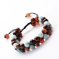 Double-layer woven bracelet with red agate and amazonite stones on an adjustable black cord - Double Layer Braided Style / Amazonite And Agate (Amazonite Agate Bracelet)