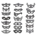 Set of 20 assorted black lace masquerade masks for Halloween and parties - Full Set Combo