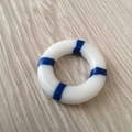 Miniature blue and white patterned succulent planter ring ornament on wooden base - Blue Lifebuoy