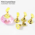 Pink crystal base nail art practice stand with four golden magnetic display tips - Pink