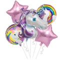 5-piece set of unicorn balloons for birthday party with pink stars and rainbow patterns - Purple Unicorn Round Balloon Set