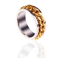 Cool spinner ring for men made of silver stainless steel with a golden curb chain inlay - Gold