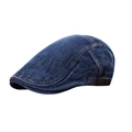Béret en denim bleu foncé avec surpiqûres contrastées et boucle métallique réglable - Réglable / Bleu foncé