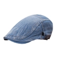 Béret en jean bleu clair délavé avec surpiqûres jaunes et boucle métallique de réglage - Réglable / Bleu clair
