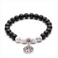 Detail of beaded yoga bracelet with lava stones, white turquoise and Tree of Life charm - White Turquoise & Lava Stone Style (No. 1)