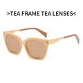 Stylish square frame sunglasses with tea colored lenses and gold metal temples - Tea Frame Champagne Lens