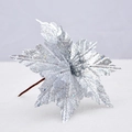 Artificial silver glitter poinsettia flower for Christmas tree and holiday decoration - Standard Type / Silver