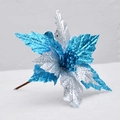 Blue and silver glitter Christmas poinsettia flower for tree decoration and ornaments - Standard Type / Blue Silver