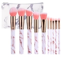 10-piece marble makeup brush set with rose gold accents and pink gradient bristles - Zipper Bag / Pink