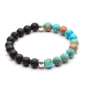 Bracciale da 8mm in pietra lavica nera e turchese con distanziatori in argento lucido - Stile 3 (Turchese Blu e Pietra Lavica)