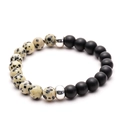 Bracciale minimalista da 8mm con onice nera opaca e pietre naturali di diaspro dalmata - Stile 4 (Diaspro Dalmata e Perline Opache)