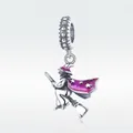 925 sterling silver witch on broom charm with purple enamel for DIY bracelets - Magic Witch (SCC914)