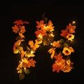 Herbstliche Girlande mit Sonnenblumen, Ahornblättern und warmen LEDs auf schwarzem Grund - Sonnenblume Herbstfrucht Girlande - Mit Licht