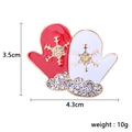 Christmas glove brooch with red enamel, gold snowflake and rhinestones 4.3x3.5cm - Gloves
