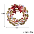 Christmas wreath brooch with colorful rhinestones, green leaves and red bow, 4cm diameter - Bow Combination