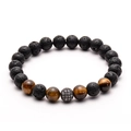 Bracciale in pietra lavica con occhio di tigre e sfera decorativa con zirconi - Occhio di tigre