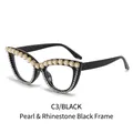 Occhiali da sole cat eye neri decorati con perle artificiali e strass luccicanti - Montatura Nera Perla Lente Trasparente