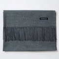Solid dark grey cashmere style scarf for women featuring tassels and a woven logo label - Heather Grey
