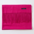Soft rose red cashmere scarf with fringe edges displayed on white background - Rose Red