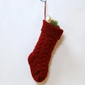 Classic red cable-knit Christmas stocking with hanging loop for holiday decorations - Small / Purplish Red