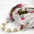 Collana a sciarpa in chiffon floreale con perle bianche e accenti dorati - Sole Bianco