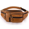 Brown genuine leather waist bag for men with multiple zipper pockets and lychee grain - Brown
