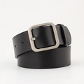Ceinture femme en cuir noir avec boucle carrée argentée sur fond blanc impeccable - 110*3.2 / Noir+Boucle Argentée