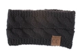 Detail of black cable knit ear-warmer headband with signature C.C leather brand patch - Black