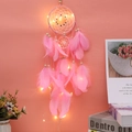 Pink dreamcatcher with soft feathers and glowing LED fairy lights for wall decor - With LED Light / Pink