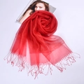 Red silk organza scarf styled as a rose with tassels and elegant fringe details - Red