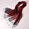 Red and black silk organza scarf with shimmering gold metallic thread and fringe tassels - Black Red