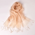 Golden mulberry silk scarf shawl with metallic thread tassels and organza finish - Beige