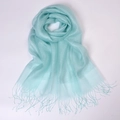 Light blue-green mulberry silk scarf with metallic thread and elegant tassels - Mint Green