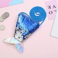 Detail of mermaid tail coin purse with blue silver sequins and holographic laser fin - Royal Blue
