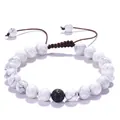 8mm White Turquoise and Volcanic Stone beaded bracelet with adjustable braided cord - Style B-White Howlite with Lava Stone Accent