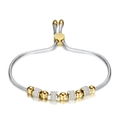 Pulsera ajustable de acero inoxidable de 6mm con cuentas de cristal oro y plata - Bicolor (Oro y Plata)