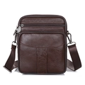 Men's dark brown lychee grain leather crossbody bag with multiple zipper compartments - Style 202 / Dark Brown