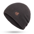 Deep grey knit beanie with maple leaf leather patch for outdoor winter wear - Single Hat / Grey Hat
