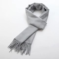 Minimalist light gray brushed cashmere scarf with elegant fringe tassels and twill texture - Light Gray