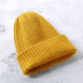 Minimalist mustard yellow ribbed knit beanie for children with warm winter texture - Turmeric