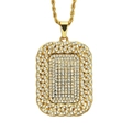 Ciondolo hip hop rettangolare dorato con zirconi incastonati e catena a corda intrecciata - Catena a Corda Oro