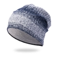 Gorro de punto acanalado degradado azul y blanco con forro térmico gris para el invierno - Ajustable / Azul Marino
