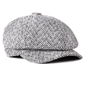 Classic herringbone newsboy cap in black and white knit fabric with a stylish short brim - M (56-58cm) / Light Gray